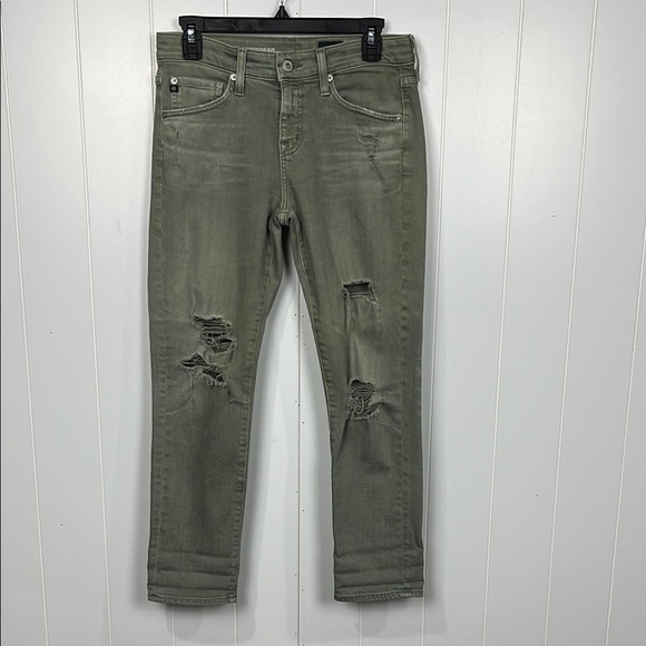 AG Adriano Goldschmied Womens Jeans 25R Dusty Green Ex-Boyfriend Slim Distressed - Picture 1 of 16